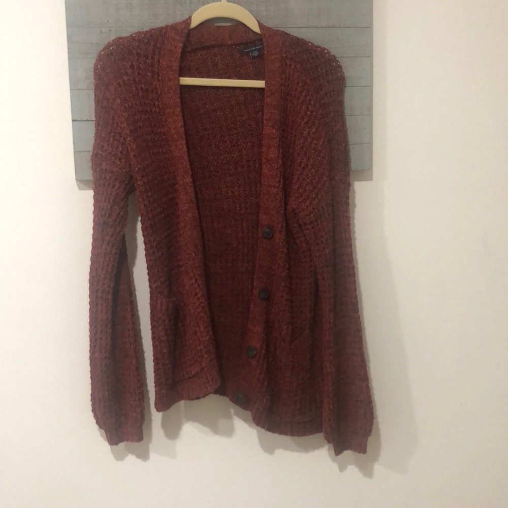 red waffle knot cardigan